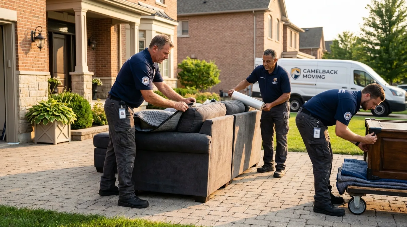 Large estate moving crew wrapping furniture in Quincy, CA